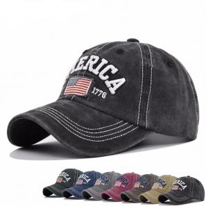 Cap Manufacturer Wholesale 6 Panel Baseball Caps Custom 3d American Embroidery Logo Washed Cotton Dad Hats