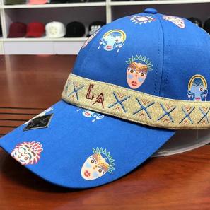 Durable 100% Polyester Printed Baseball Caps 6 panel With Woven Band